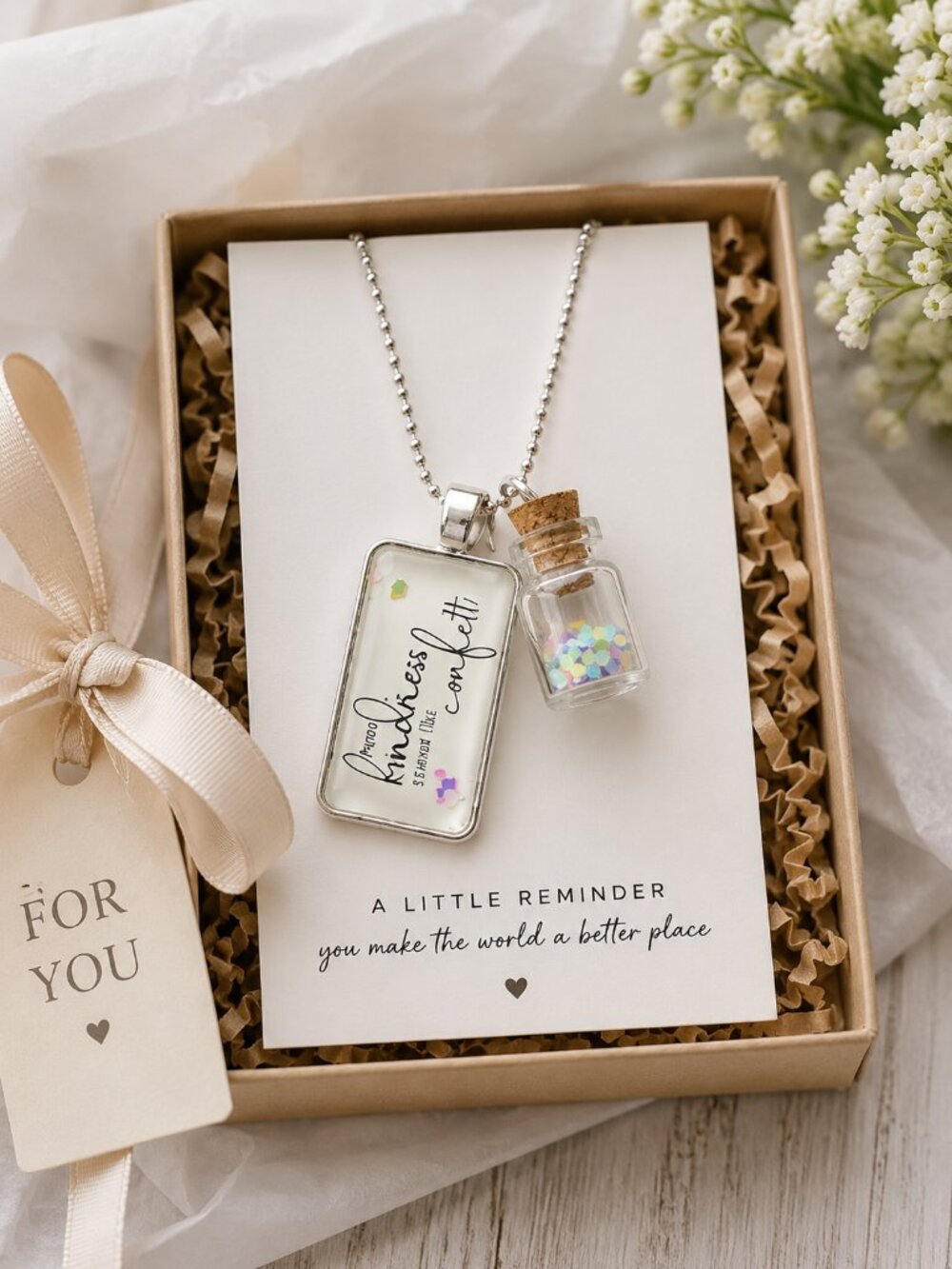 Plunder Silver Confetti Necklace Glass Bottle Charm Pendant 27" NEW